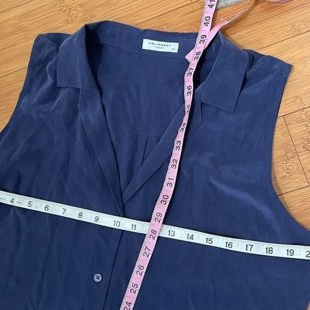 NWT Equipment Femme navy Adalyn Silk Sleeveless Shirtdress button down Size L - Picture 10 of 10